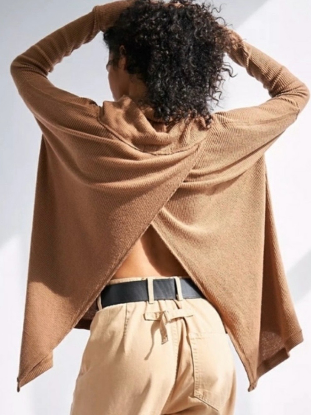 We the Free Juicy Cowl Neck Long Sleeve Waffle Knit Oversized Top Size L